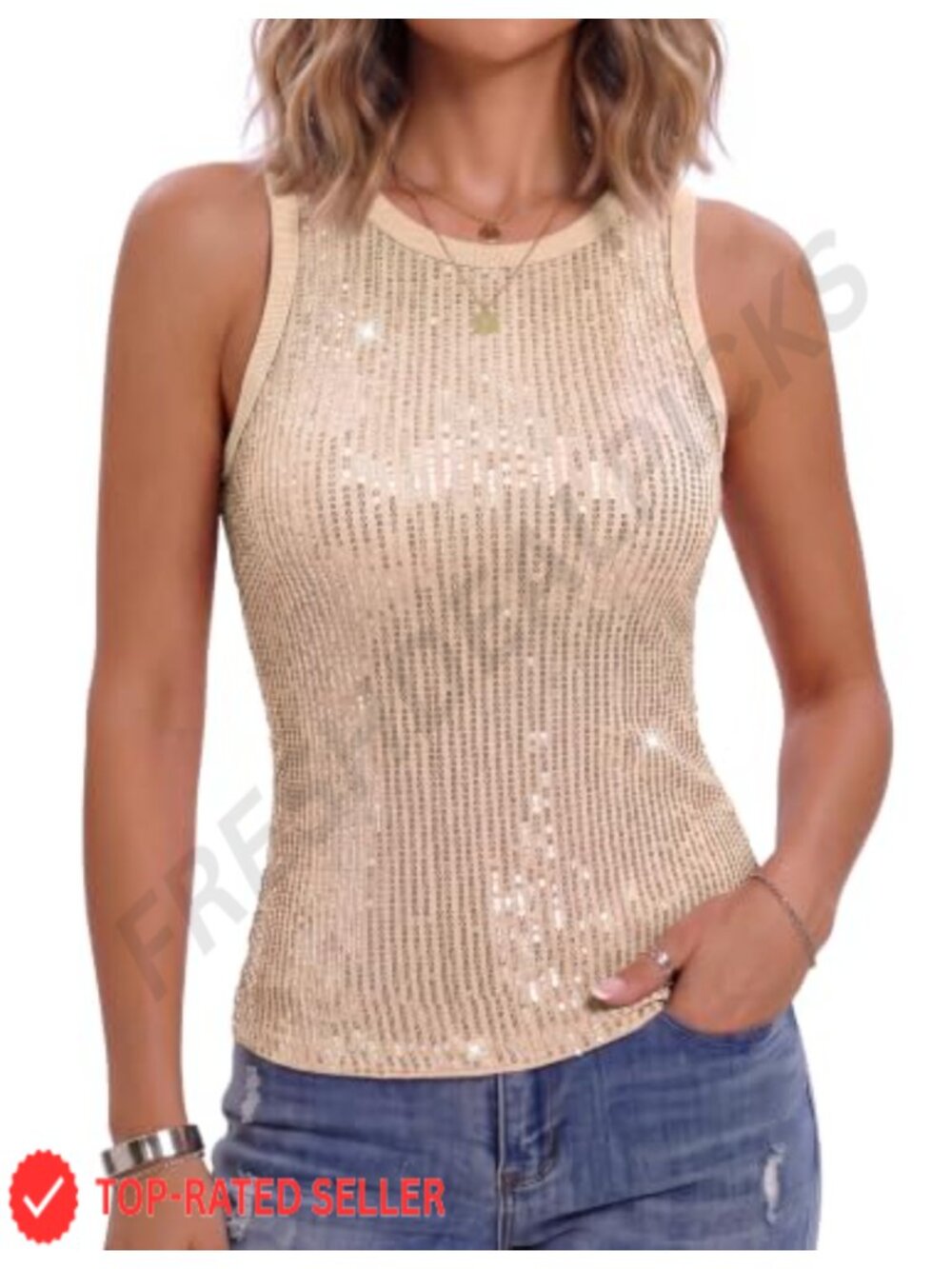 Sequin Tank Top Sleeveless Sparkly Party Concert Blouse